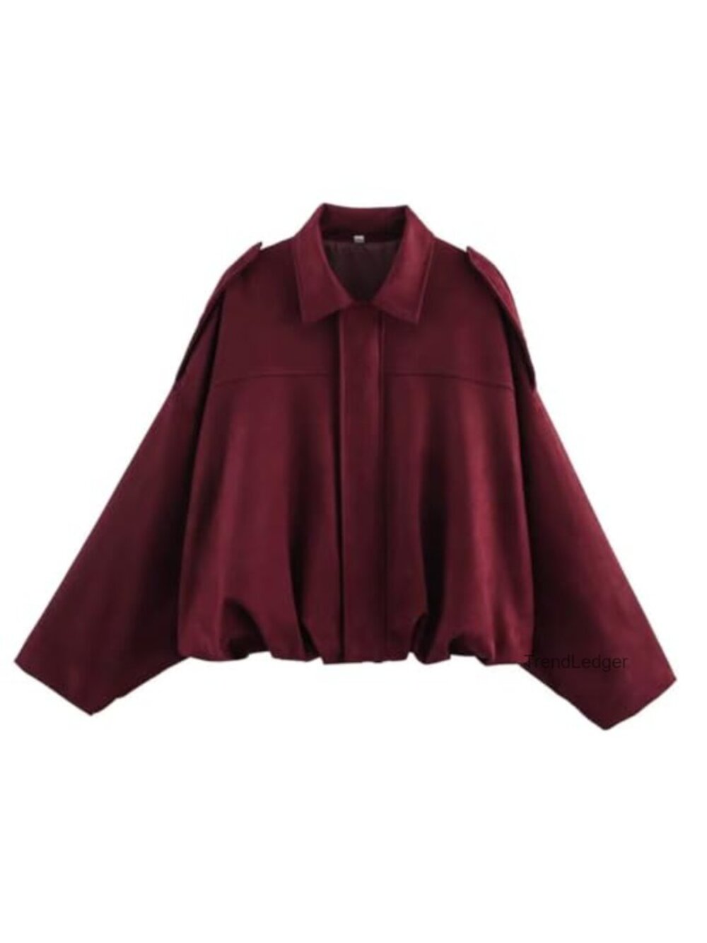Faux Suede Bomber Jacket Oversized Zip Up Lapel Coat Long Sleeve Women